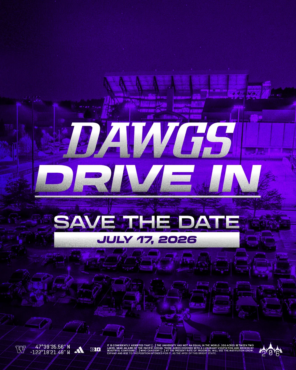 Dawgs Drive In save the date graphic over the generated night scene
