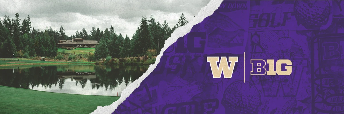 Men's golf X header with a course photo and the W and B1G lockup