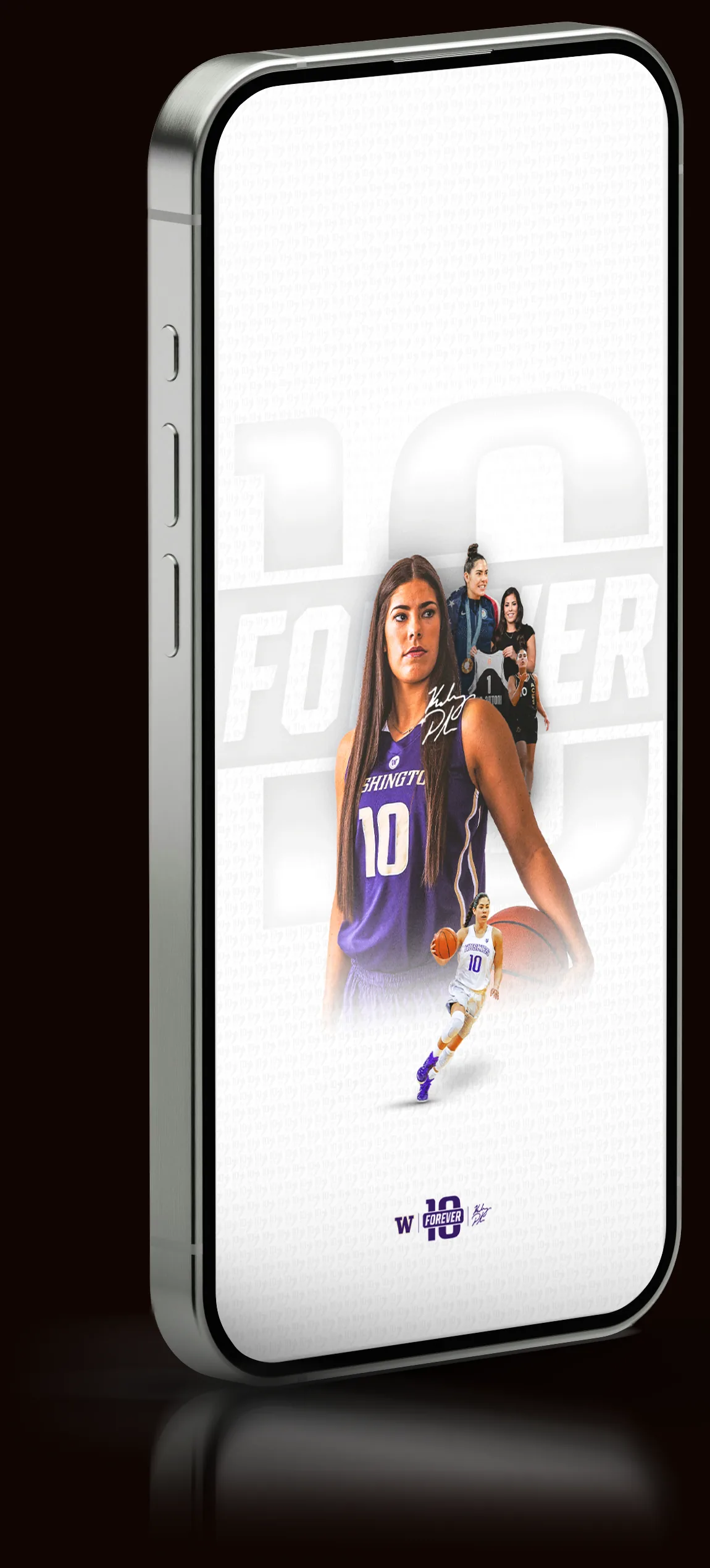 iPhone mockup with the Forever 10 phone wallpaper