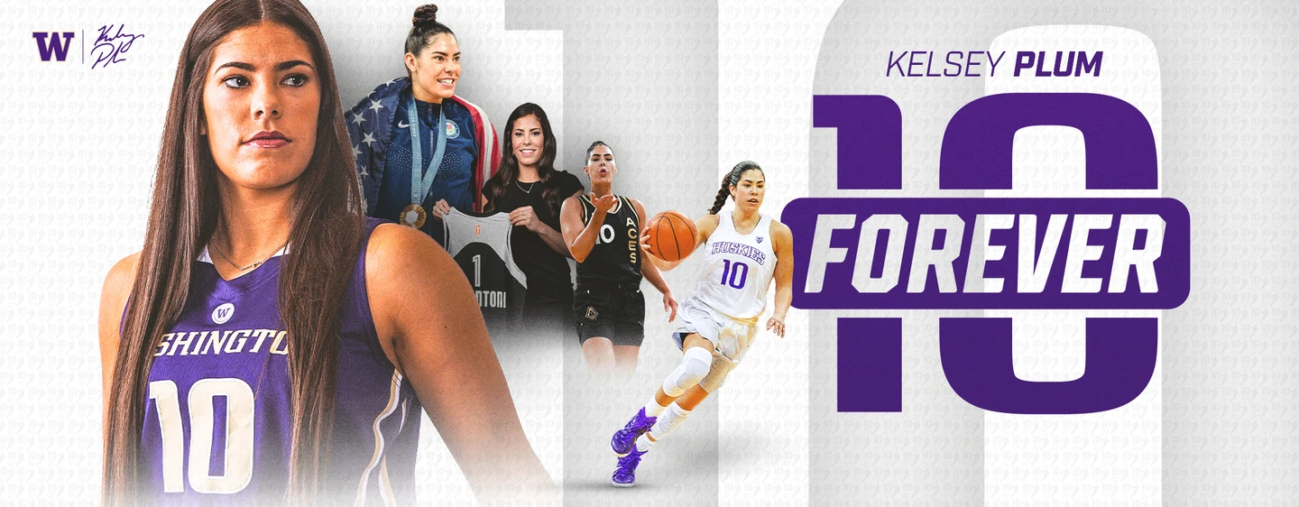 Forever 10 web banner: Kelsey Plum beside KELSEY PLUM FOREVER 10