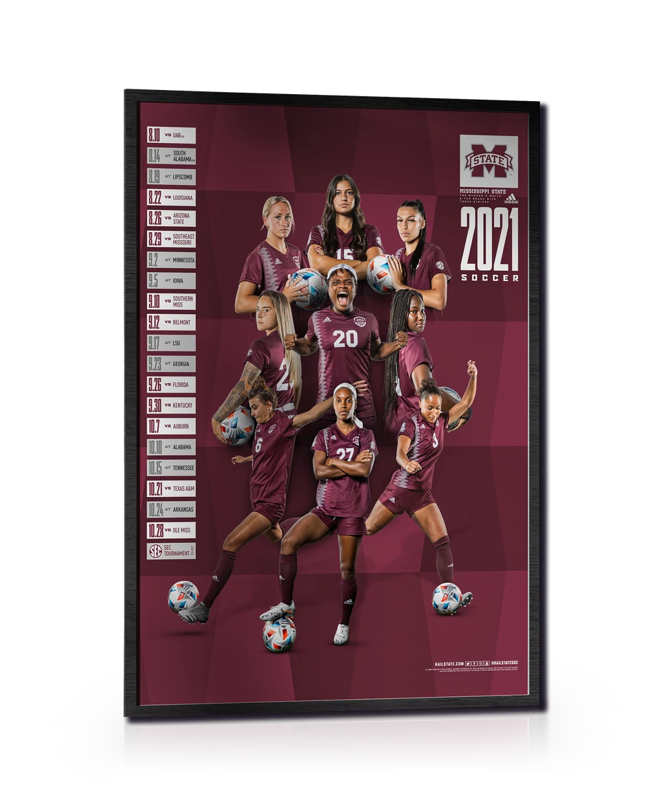 Framed Mississippi State 2021 soccer schedule poster