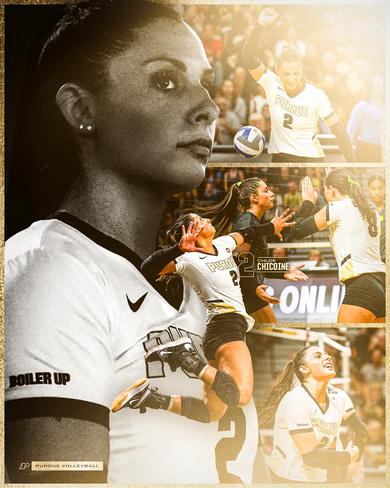 Graphic created for Purdue freshman outside hitter Chloe Chicoine