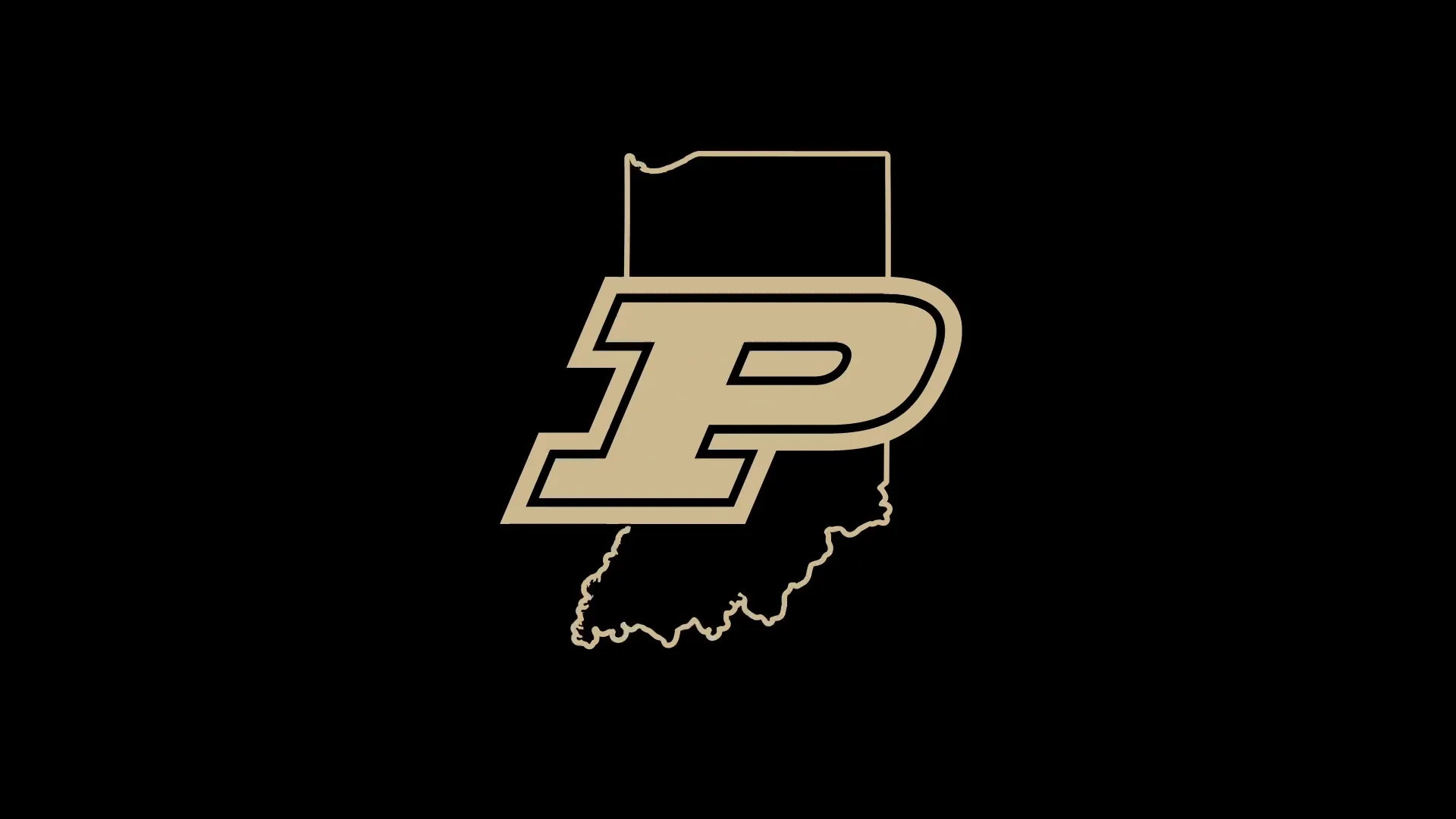 Our State animation: Purdue P logo inside an outline of Indiana