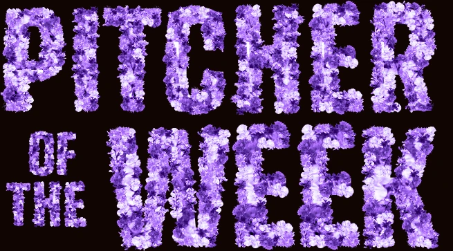 Pitcher of the Week floral text with the purple gradient overlay