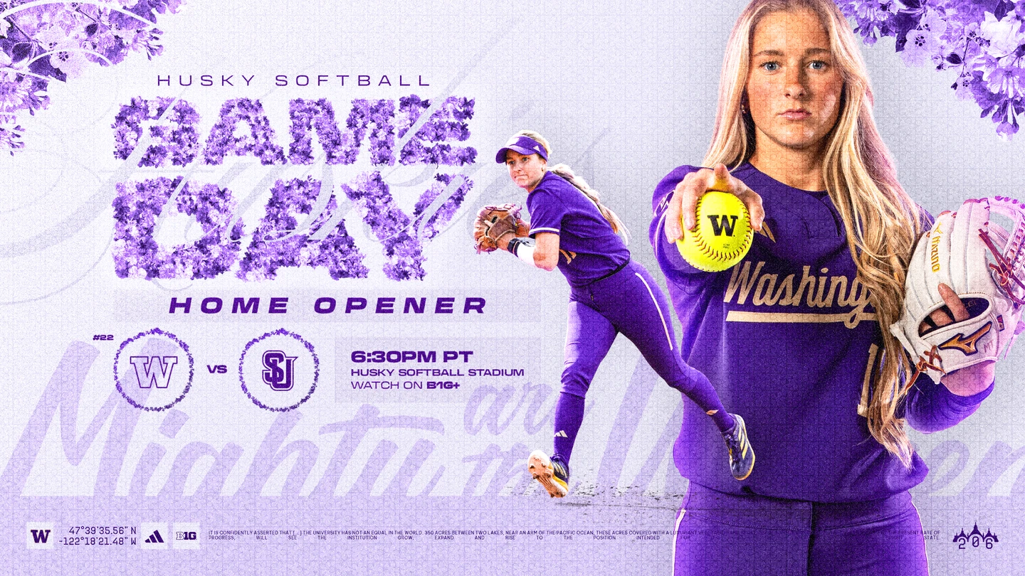 Husky Softball home opener game day graphic with Marley Teasley and floral Game Day lettering